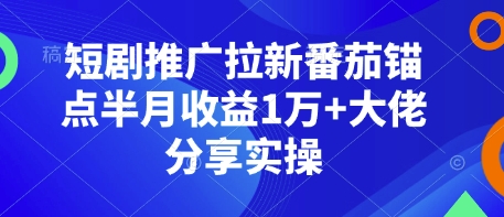 短剧推广拉新番茄锚点半月收益1万+大佬分享实操-情久项目网