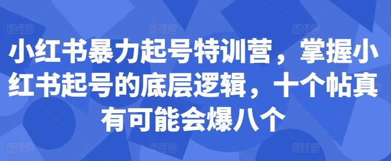 小红书暴力起号特训营，掌握小红书起号的底层逻辑，十个帖真有可能会爆八个-情久项目网