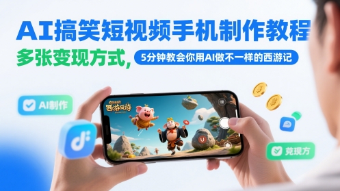 AI搞笑短视频手机制作教程，多张变现方式，5分钟教会你用AI做不一样的西游记-情久项目网