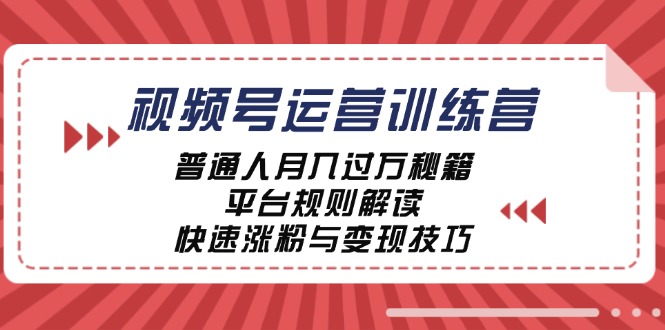视频号运营训练营：普通人月入过万秘籍，平台规则解读，快速涨粉与变现-情久项目网