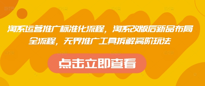 淘系运营推广标准化流程，​淘系改版后新品布局全流程，无界推广工具拆解高阶玩法-情久项目网