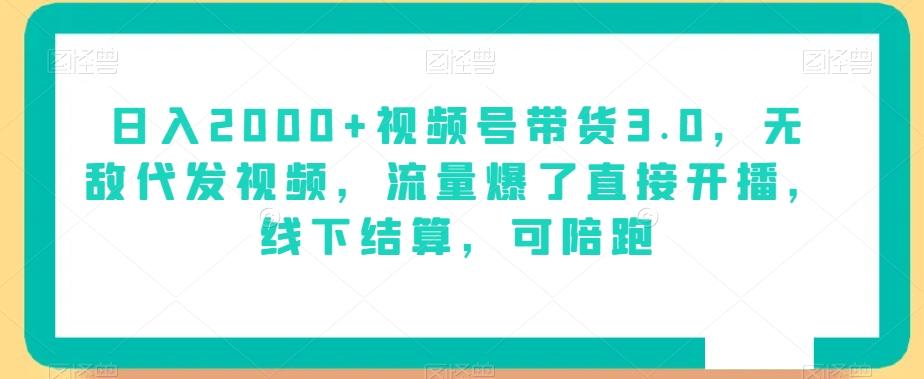 日入2000+视频号带货3.0，无敌代发视频，流量爆了直接开播，线下结算，可陪跑-情久项目网