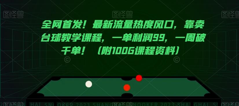 全网首发！最新流量热度风口，靠卖台球教学课程，一单利润99，一周破千单！（附100G课程资料）-情久项目网