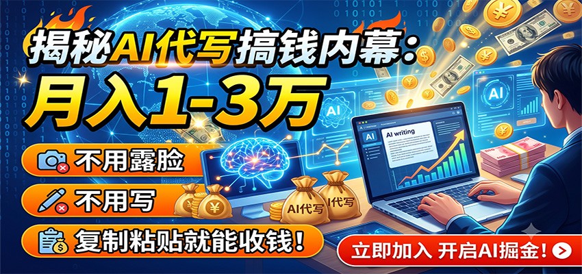 揭秘AI代写搞钱内幕：月入1-3万，不用露脸不用写，复制粘贴就能收钱！-情久项目网
