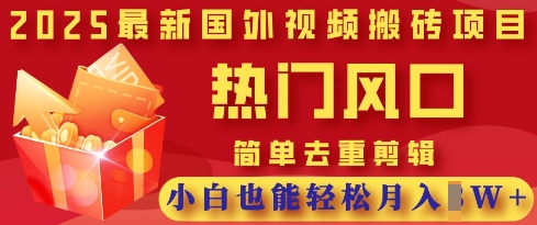 2025最新视频搬砖项目，热门风口，简单去重剪辑，小白也能轻松月入过W-情久项目网