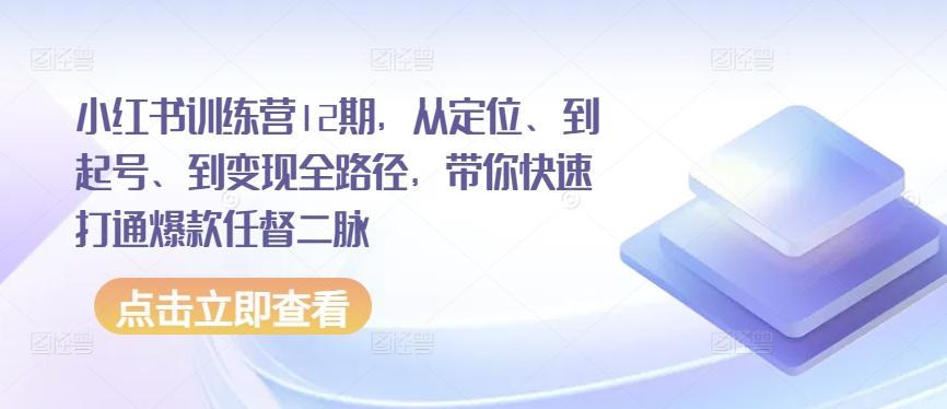 小红书训练营12期，从定位、到起号、到变现全路径，带你快速打通爆款任督二脉-情久项目网
