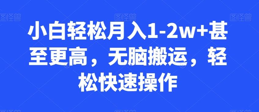 小白轻松月入1-2w+甚至更高，无脑搬运，轻松快速操作-情久项目网