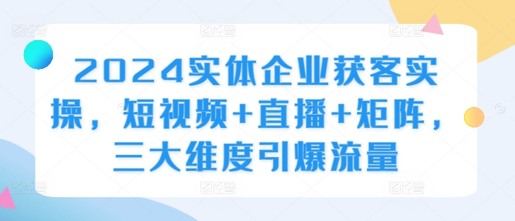 2024实体企业获客实操,短视频+直播+矩阵,三大维度引爆流量