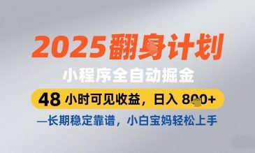 2025小程序全自动掘金，48 小时可见收益，日入8张，长期稳定靠谱，小白宝妈轻松上手【揭秘】-情久项目网
