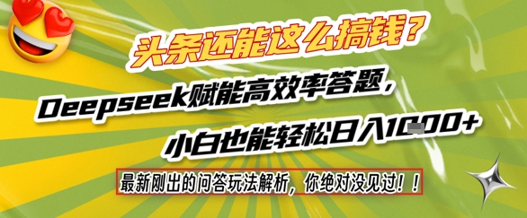 头条还能这么搞钱？最新刚出的问答玩法解析，你绝对没见过！Deepseek赋能高效率答题，小白也能轻松日入1k+-情久项目网