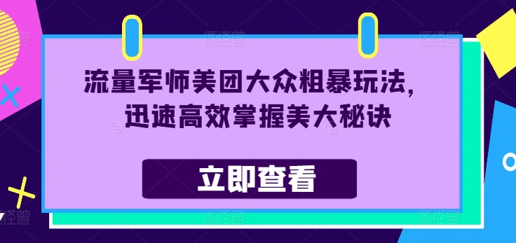 流量军师美团大众粗暴玩法，迅速高效掌握美大秘诀-情久项目网