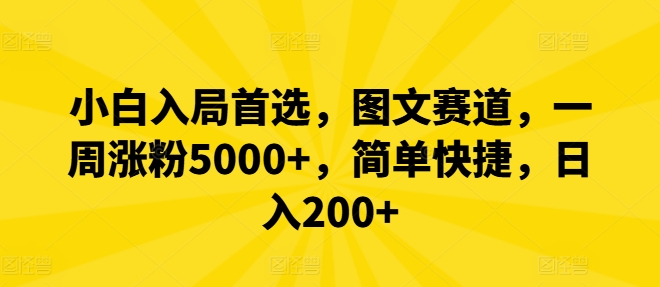 小白入局首选，图文赛道，一周涨粉5000+，简单快捷，日入200+-情久项目网