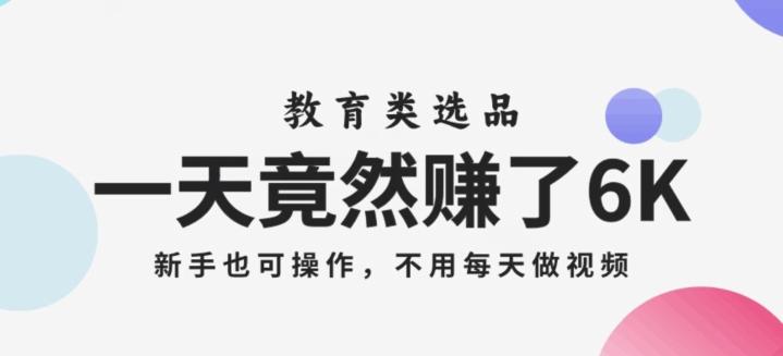 一天竟然赚了6000多，教育类选品，新手也可操作，更不用每天做短视频【揭秘】-情久项目网