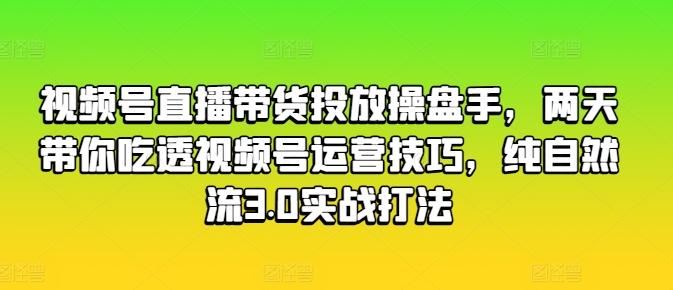 视频号直播带货投放操盘手，两天带你吃透视频号运营技巧，纯自然流3.0实战打法-情久项目网