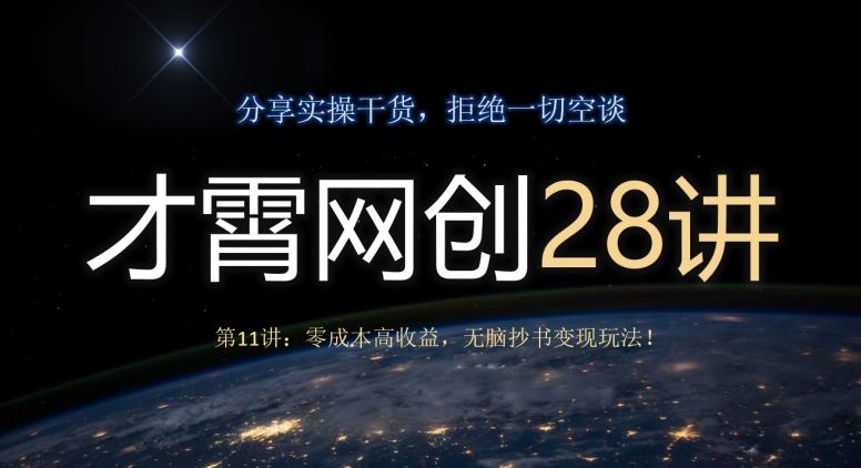 才霄网创28讲第11讲：零成本高收益，无脑抄书变现玩法！-情久项目网