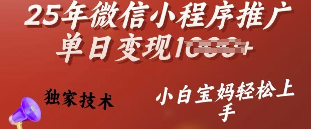 25年微信小程序推广单日变现多张，独家技术，小白宝妈轻松上手【揭秘】-情久项目网