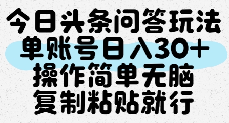 今日头条问答玩法，单账号日入30+，操作简单无脑复制粘贴就行-情久项目网