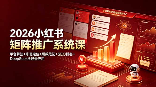 2026小红书矩阵推广系统课：平台算法+账号定位+爆款笔记+SEO排名+DeepSeek全场景应用-情久项目网