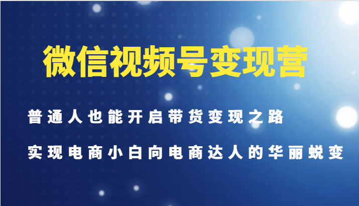 微信视频号变现营-普通人也能开启带货变现之路，实现电商小白向电商达人的华丽蜕变-情久项目网
