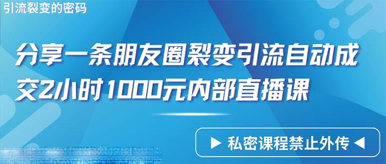 (9850期)仅靠分享一条朋友圈裂变引流自动成交2小时1000内部直播课程-情久项目网