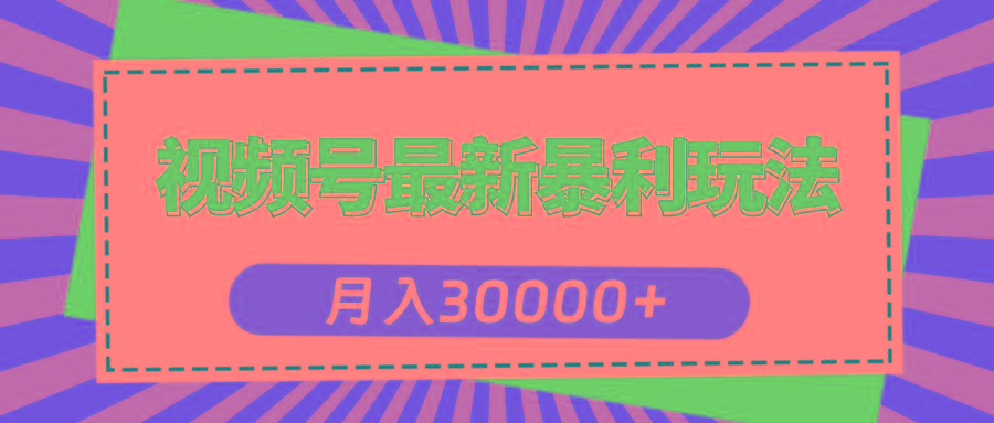 视频号最新暴利玩法，轻松月入30000+-情久项目网