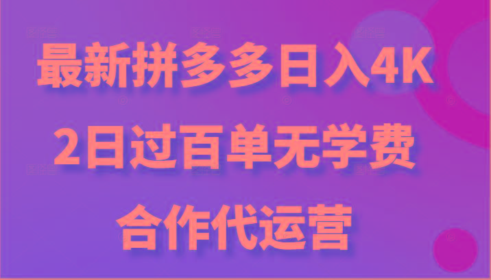 最新拼多多，日入4K+，2日过百单无学费，合作代运营-情久项目网