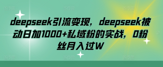 deepseek引流变现，deepseek被动日加1000+私域粉的实战，0粉丝月入过W-情久项目网