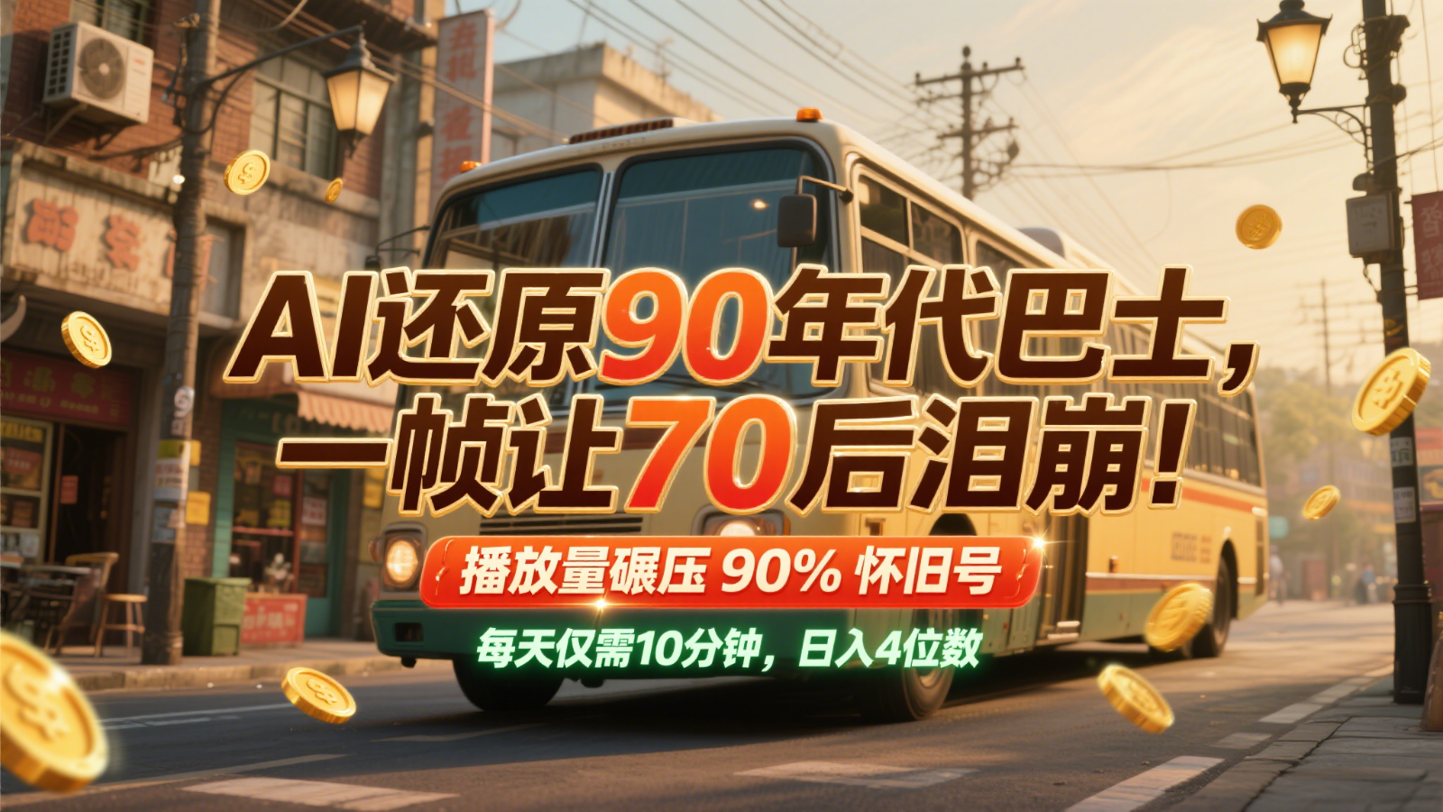 AI还原90年代巴士，一帧让70后泪崩！播放量碾压90%怀旧号，每天10分钟，日入4位数-情久项目网
