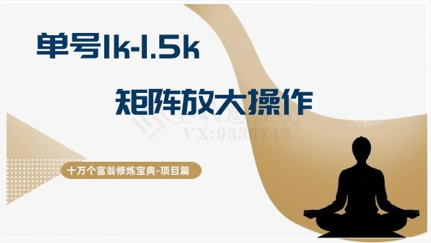 十万个富翁修炼宝典15.单号1k-1.5k，矩阵放大操作-情久项目网