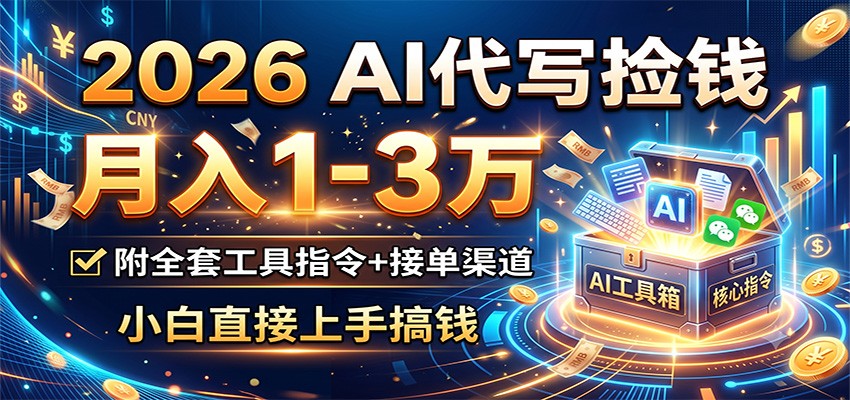 2026 AI代写捡钱，月入1-3万，附全套工具指令+接单渠道，小白直接上手搞钱-情久项目网