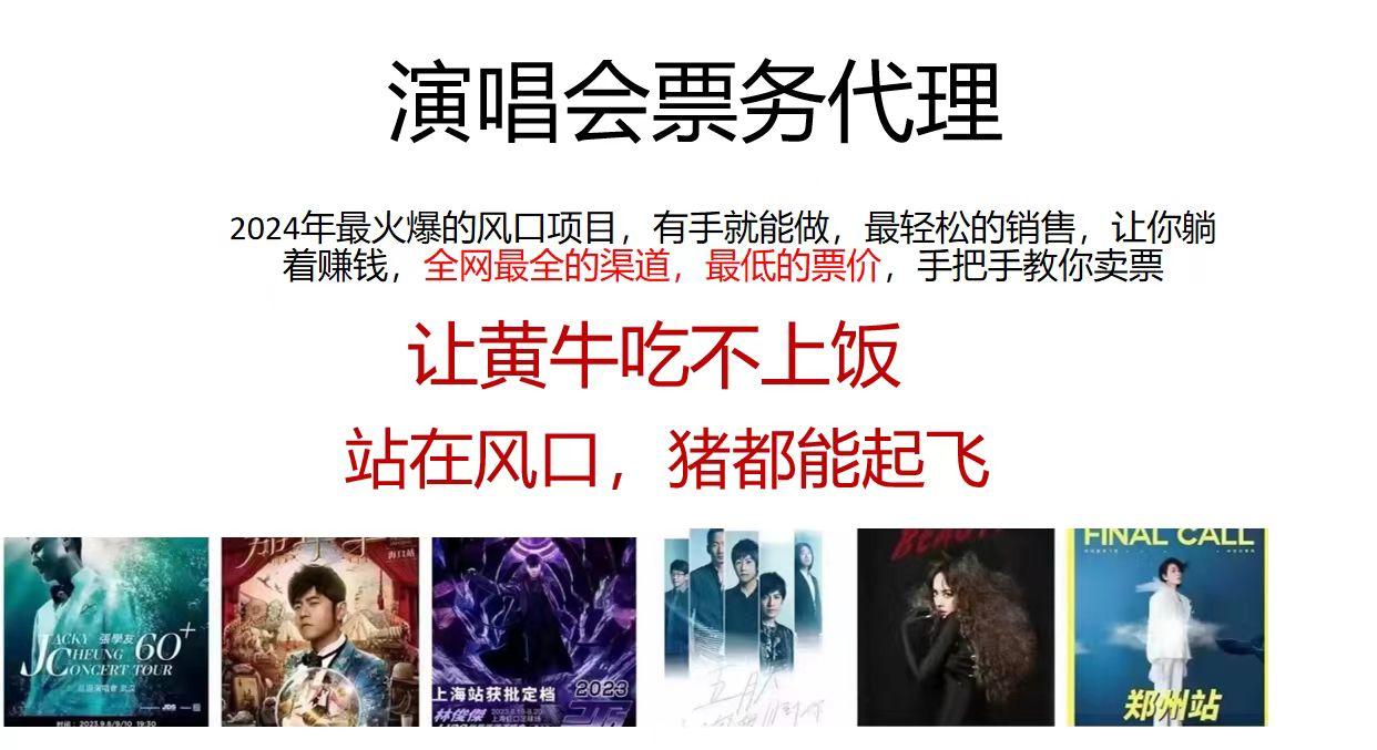 演唱会2024票务代理，全网最低的票价，手把手教你卖票，日入2000+-情久项目网