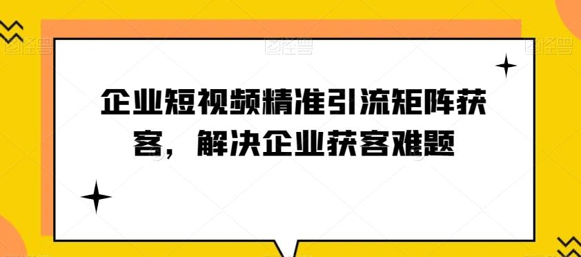 企业短视频精准引流矩阵获客，解决企业获客难题-情久项目网