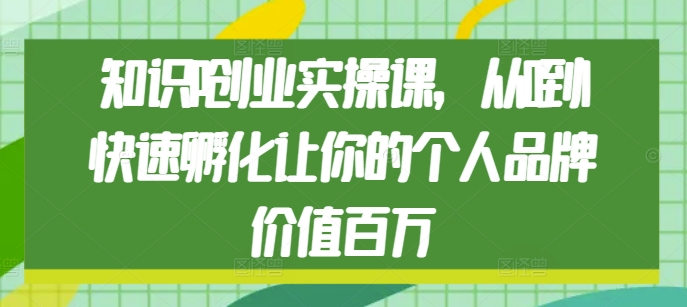 知识IP创业实操课，从0到1快速孵化让你的个人品牌价值百万-情久项目网