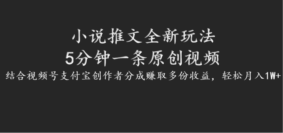小说推文全新玩法，5分钟一条原创视频，结合视频号支付宝创作者分成赚取多份收益-情久项目网