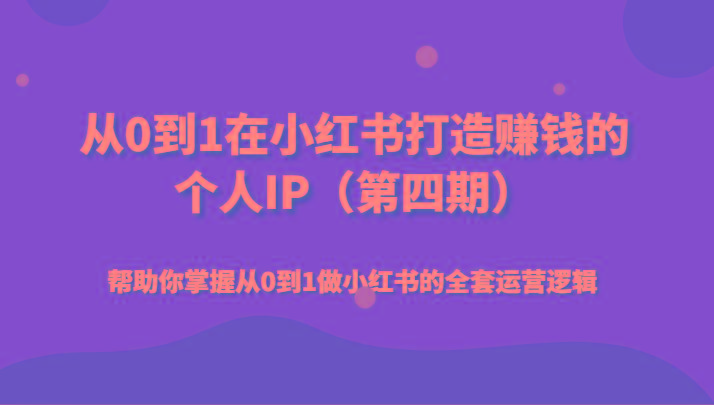 从0到1在小红书打造赚钱的个人IP(第四期)帮助你掌握从0到1做小红书的全套运营逻辑-情久项目网