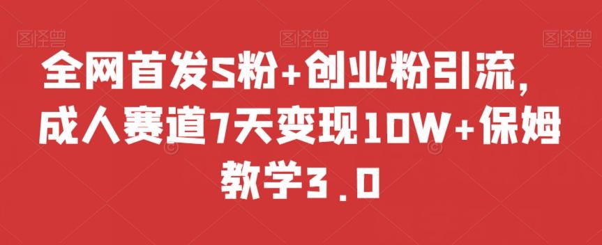 全网首发S粉+创业粉引流，成人赛道7天变现10W+保姆教学3.0【揭秘】-情久项目网