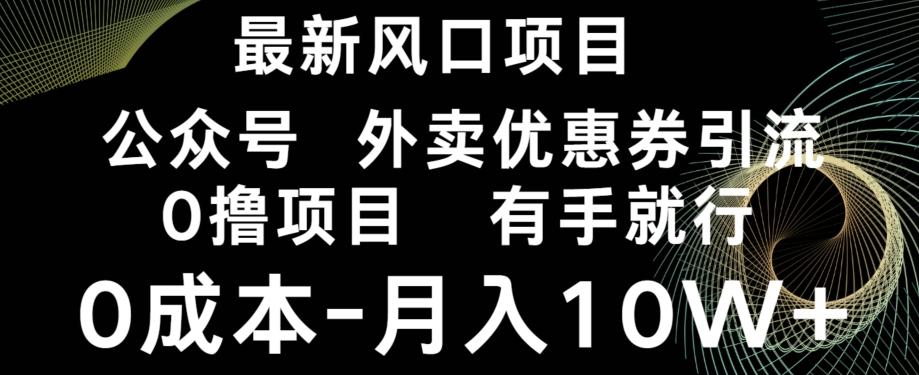 最新风口，0撸项目，抖音外卖公众号，优惠券引流，0成本月入10W+-情久项目网