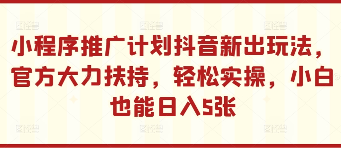 小程序推广计划抖音新出玩法，官方大力扶持，轻松实操，小白也能日入5张【揭秘】-情久项目网