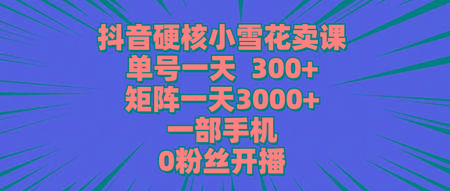 (9551期)抖音硬核小雪花卖课，单号一天300+，矩阵一天3000+，一部手机0粉丝开播-情久项目网