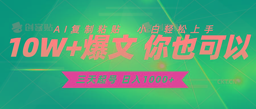 三天起号 日入1000+ AI复制粘贴 小白轻松上手-情久项目网